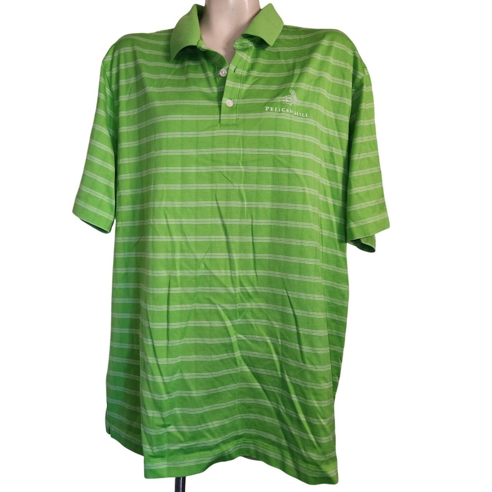 Nike Tiger Woods Collection Pelican Hill Green Striped Golf Polo Shirt Mens XL